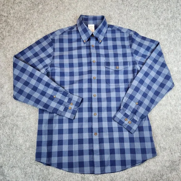 Brooks Brothers 1818 Regent Fit Shirt Men M Blue Buffalo Check Plaid Button Down - Picture 2 of 7